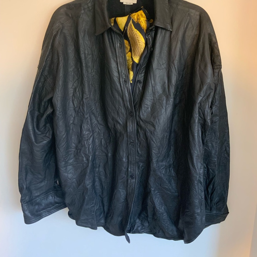 Zadig and Voltaire Black lamb skin leather shirt.